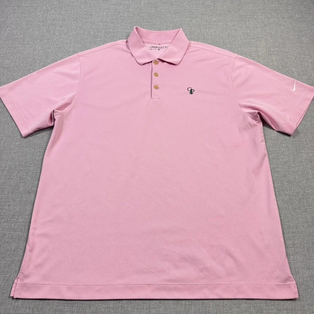 Nike Calusa Pines Polo Golf Shirt Mens‎ Large Pink Dri-FIT Polyester Performance
